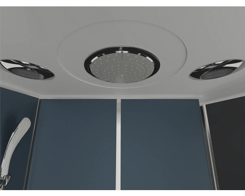 Plafond van een douchecabine met plafonddouche en ventilatiesysteem