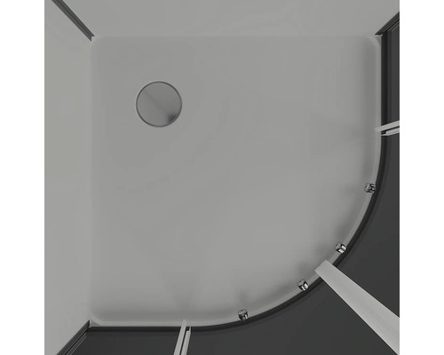 Bovenaanzicht van een douchecabine met douchebak en afvoer