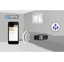 Vochtmeter in verbinding met een smartphone voor het meten van de vochtigheid van de muur
