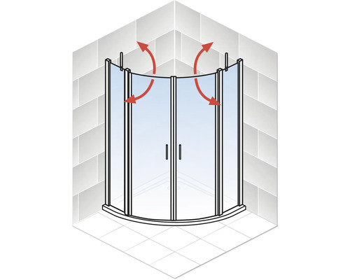 Hoekdouche met vouwdeuren en ventilatie
