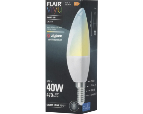 FLAIR Viyu slimme ledlamp C35 E14 in productverpakking