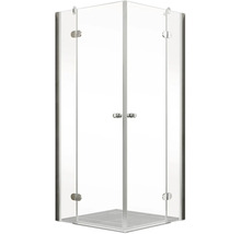 Hoekdouche met transparant glas en zilverkleurige fittingen
