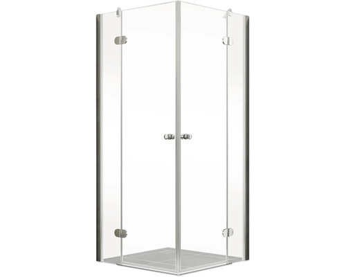 Hoekdouche met transparant glas en zilverkleurige fittingen