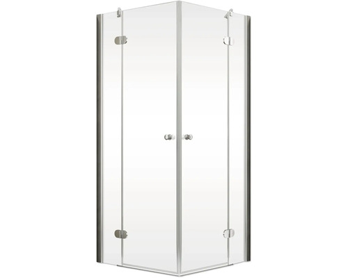 Hoekdouche met helder glas en zilverkleurige beslag