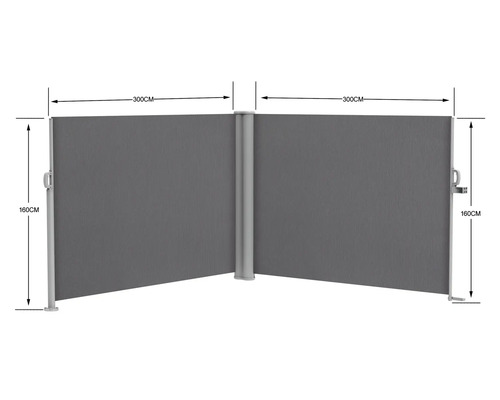 Uittrekbare zijluifel met afmetingen van 160 cm hoogte en 300 cm lengte