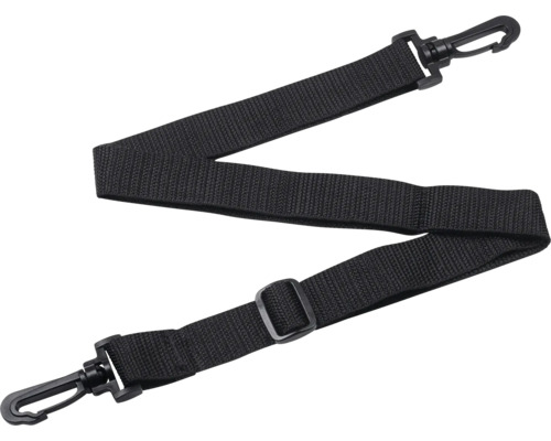 Zwarte draagriem met karabijnhaken en verstelmechanisme