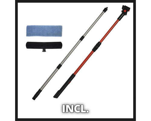 Raamreinigingsset met twee telescopische stelen, raamwisser en microvezelhoes