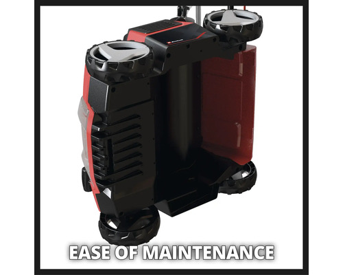 Detail van een accu grasmaaier met de nadruk op eenvoudig onderhoud.