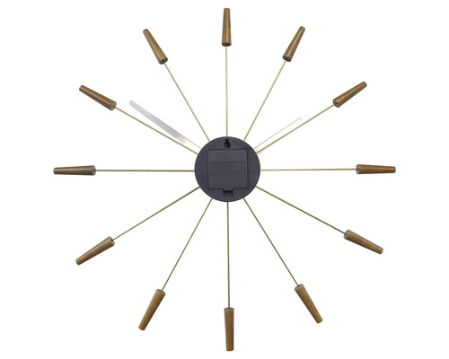 Wandklok met houten applicaties en wijzers