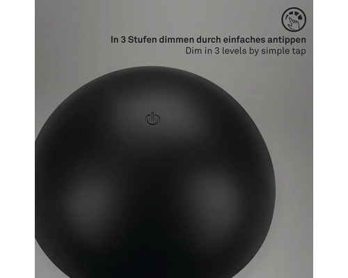 Zwarte bolvormige lamp met aanraakdimmer in drie stappen