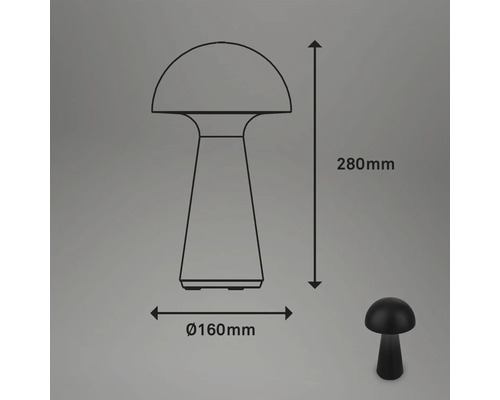 Afmetingen van de paddenstoellamp: 280 mm hoog en 160 mm doorsnede
