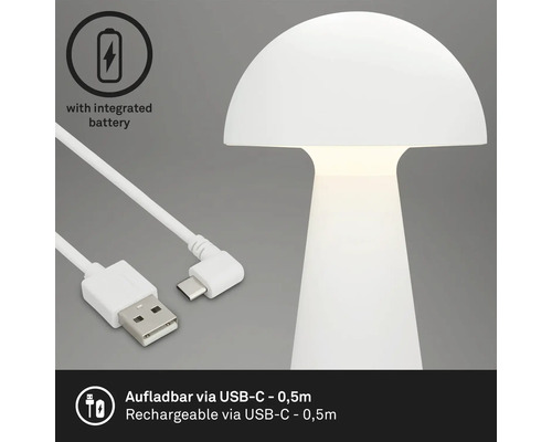 Tafellamp in paddenstoelvorm met geïntegreerde batterij en USB-C-oplaadkabel