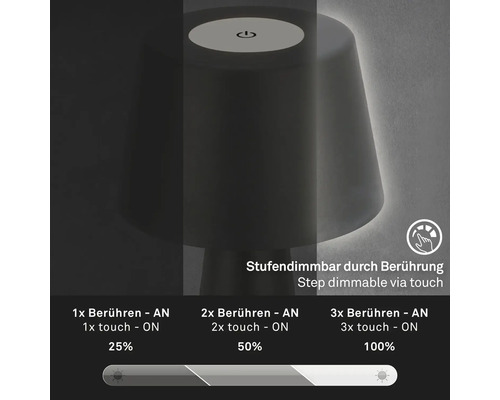 Touchdimbare lamp met drie helderheidsniveaus