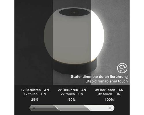 Touch-dimbare tafellamp ter illustratie van de dimniveaus
