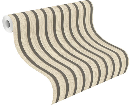 Rol behang met houtlook en golvende strepen