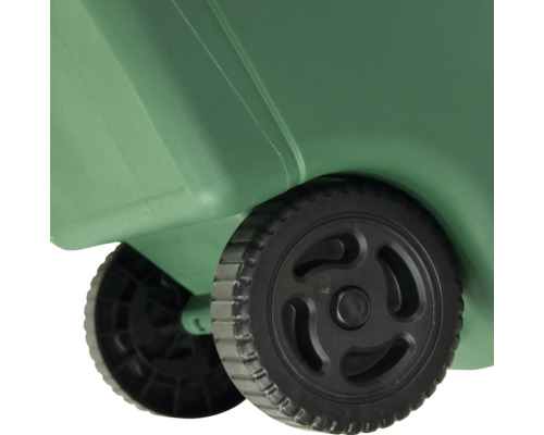 Detailweergave van de wielen van een transportbox