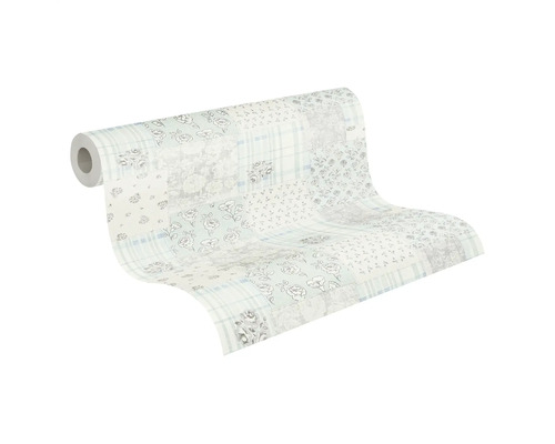 Rol behang met patchworkmotief en bloemdessins