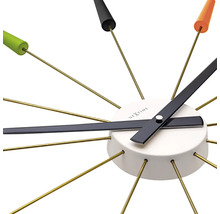 Detailopname van een NEXTIME wandklok met wijzers en gekleurde markeringen