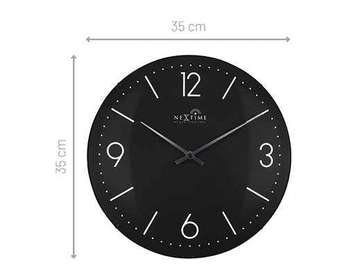 Zwarte Nextime radiogestuurde wandklok met een diameter van 35 centimeter.