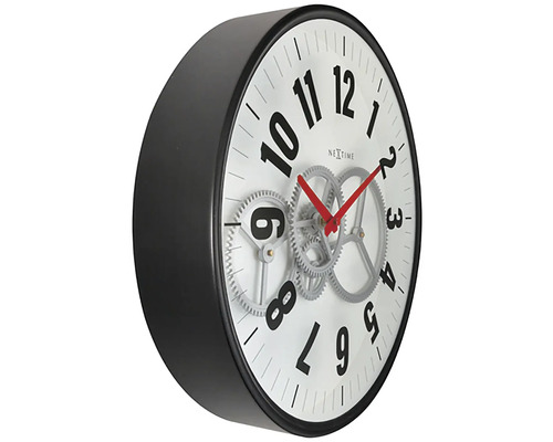 Wandklok met zichtbaar uurwerk en zwarte rand