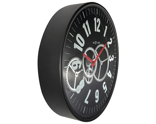 Nextime wandklok met tandwielen en rode wijzer