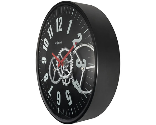Zwarte wandklok met tandwielontwerp