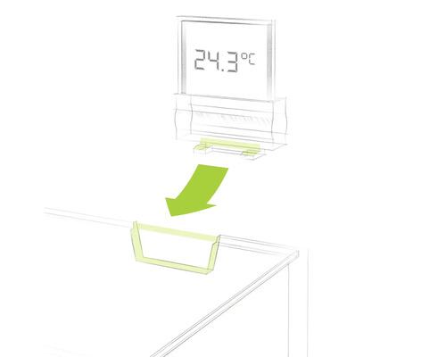 Illustratie van een aquarium met temperatuurweergave en bevestiging