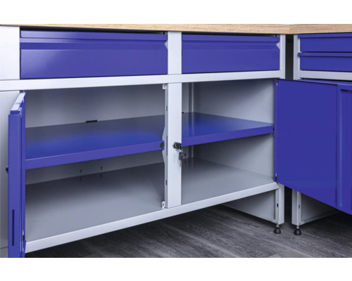 Werkbank met laden en kastcompartimenten met planken