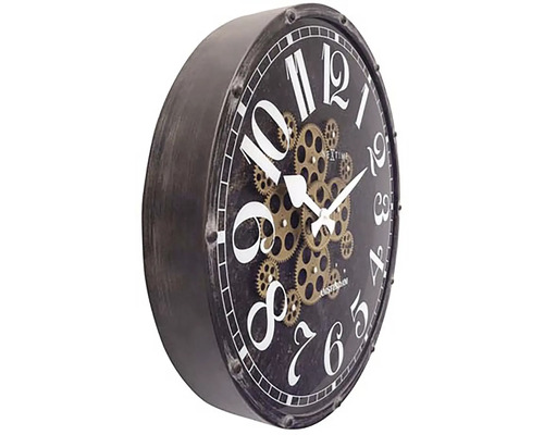 Decoratieve wandklok met tandwielen en wijzerplaat
