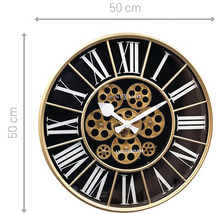 Wandklok met Romeinse cijfers en tandwielen, diameter 50 centimeter