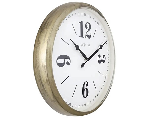 Nextime wandklok met goudkleurige rand en wijzerplaat