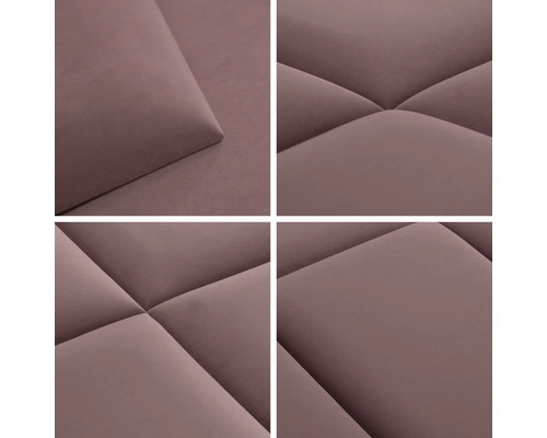 Close-up van vier gestoffeerde wandpanelen met gewatteerd patroon