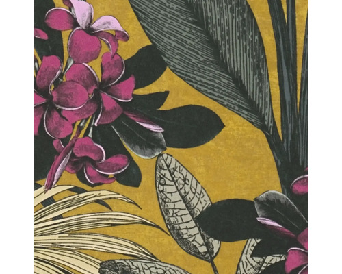 Detail van een behang met bloemen en bladeren