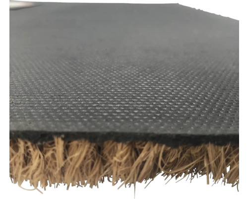 Detailweergave van een kokosvezel deurmat met rubberen rug