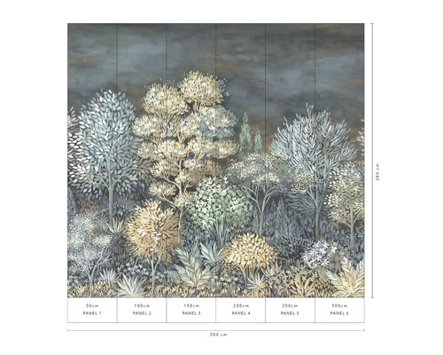 Fotobehang met bosmotief en maatvoering.