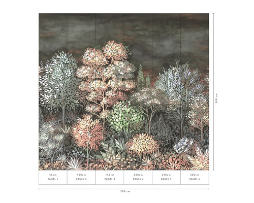 Behang met bosmotief en maataanduidingen