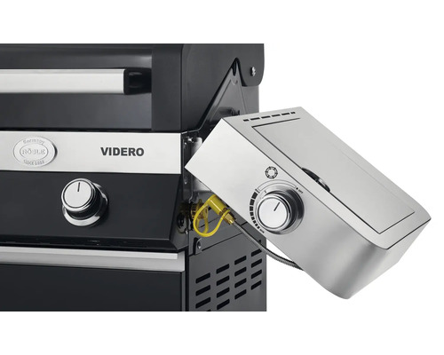 Detailopname van een Rößle Videro gasbarbecue met zijbrander