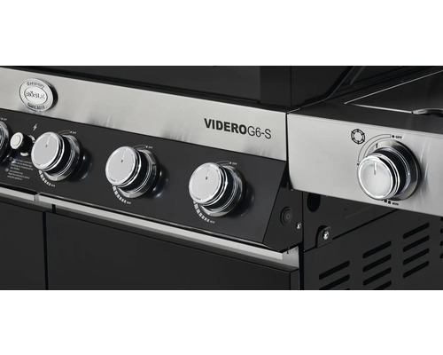 Detailopname van een Videro G6-S gasbarbecue met bedieningsknoppen