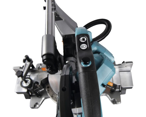 Details van een verstekzaag met bedieningselementen