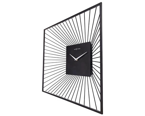 Rechthoekige wandklok met abstracte lijnen en NexTime Logo