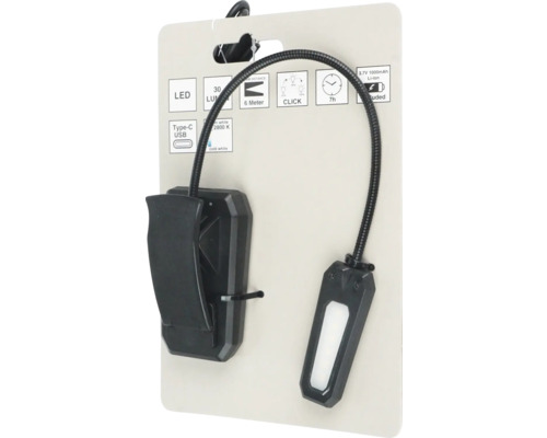 Led-klemspot met flexibele arm, 30 lumen lichtopbrengst en USB-aansluiting