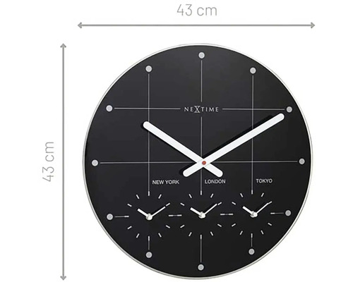 Nextime wandklok met wereldtijdweergave, diameter 43 cm