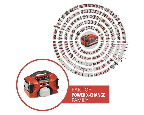 Einhell Power X-Change accu familie met oplader en diverse gereedschappen