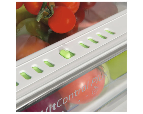 Groentelade in koelkast met tomaten en VitControl Plus