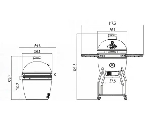 Afmetingen van de keramische barbecue in één oogopslag