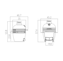 Technische tekening van een Yakima barbecue met maatvoering