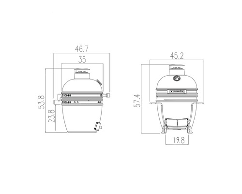 Technische tekening van een Yakima barbecue met maatvoering
