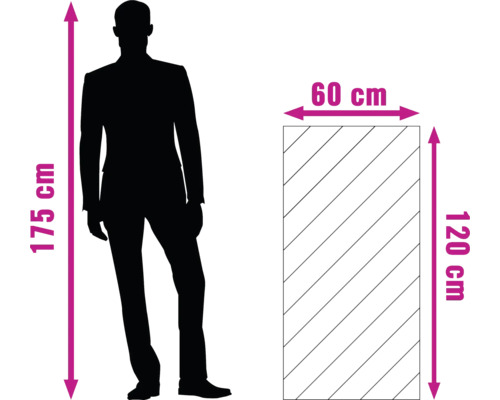 Maataanduidingen: Man met een lengte van 175 centimeter, plaat van 60 x 120 centimeter
