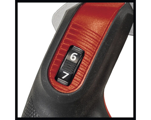 Detailopname van een decoupeerzaag met snelheidsregelaar op stand zeven.