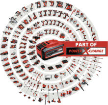 Einhell Power X-Change accu omgeven door compatibele gereedschappen